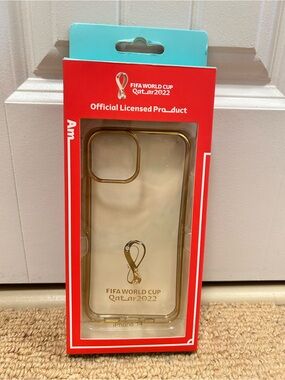 NWT FIFA World Cup Qatar 2022 iPhone 14 Case Clear with Gold Trim